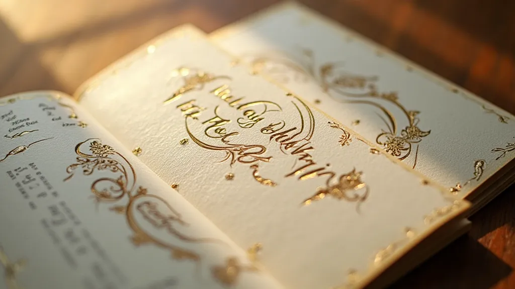 Close-up of letterpressed greeting card with a small floral design and handwritten style text.