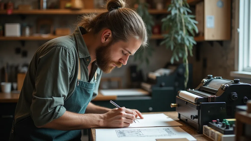 An artisan working on a letterpress