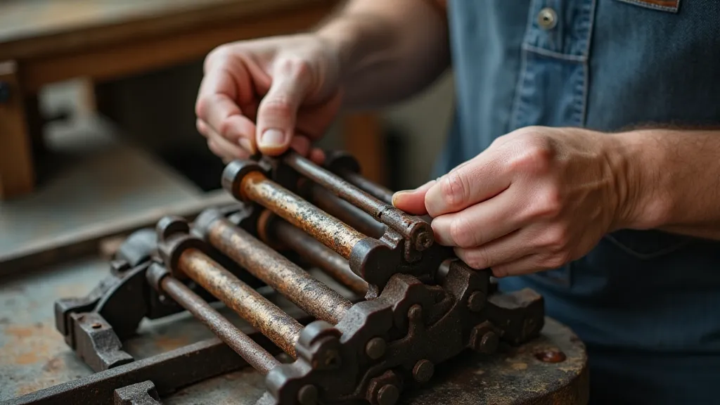 Craftsman removing rust from a letterpress frame