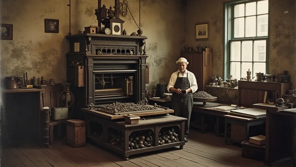 Vintage printshop with letterpress and typesetter